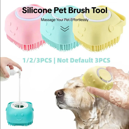 Pet Bath Soap Dispenser Massage Brush, Silicone Shampoo Dispensing Massager with Soft Bristles for Dogs and Cats, Pet Grooming Shower Massage Brush