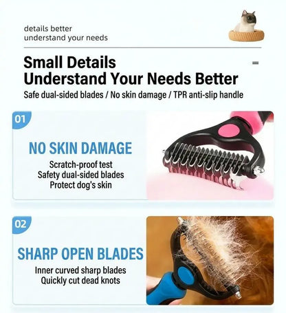 Pet Dematting Undercoat Rake for Long-Haired Pets, Double-Sided Deshedding Brush for Dogs & Cats, Pain-Free Tangle Remover, Reduces Shedding & Mats, Grooming Tool
