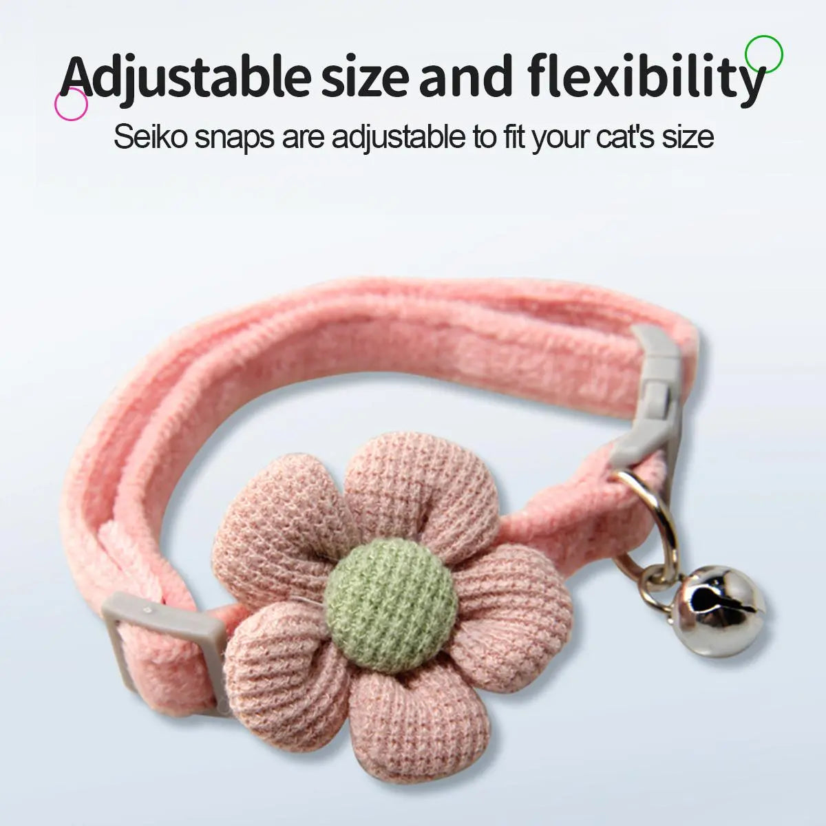 Cute Flower Design Knit Embroidery Pet Collar, Trendy Pet Collar with Bell Feature for Dogs & Cat, Adorable Fashionable Dog & Cat Collar for Pet Decoration
