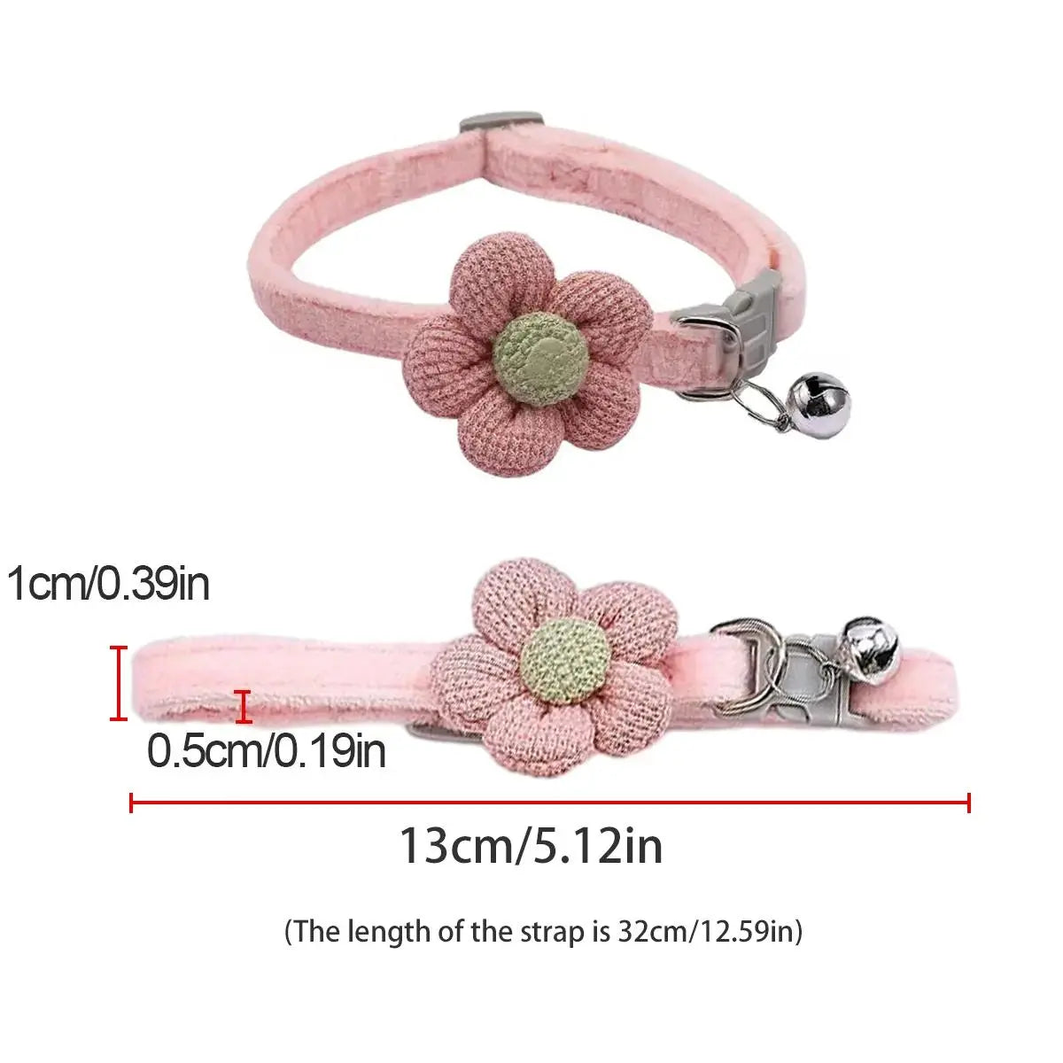 Cute Flower Design Knit Embroidery Pet Collar, Trendy Pet Collar with Bell Feature for Dogs & Cat, Adorable Fashionable Dog & Cat Collar for Pet Decoration