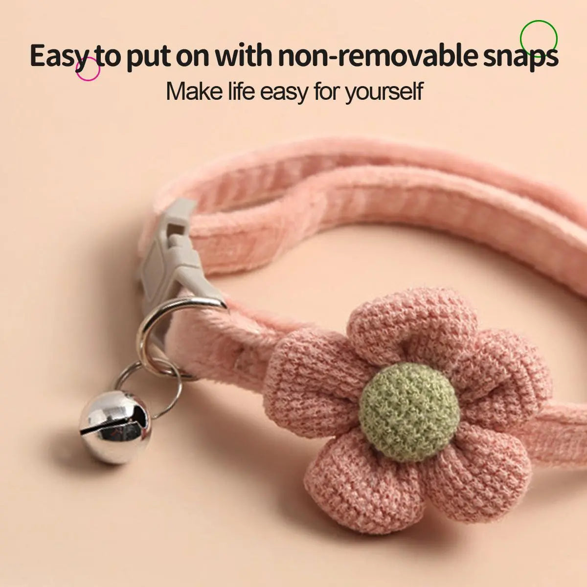 Cute Flower Design Knit Embroidery Pet Collar, Trendy Pet Collar with Bell Feature for Dogs & Cat, Adorable Fashionable Dog & Cat Collar for Pet Decoration
